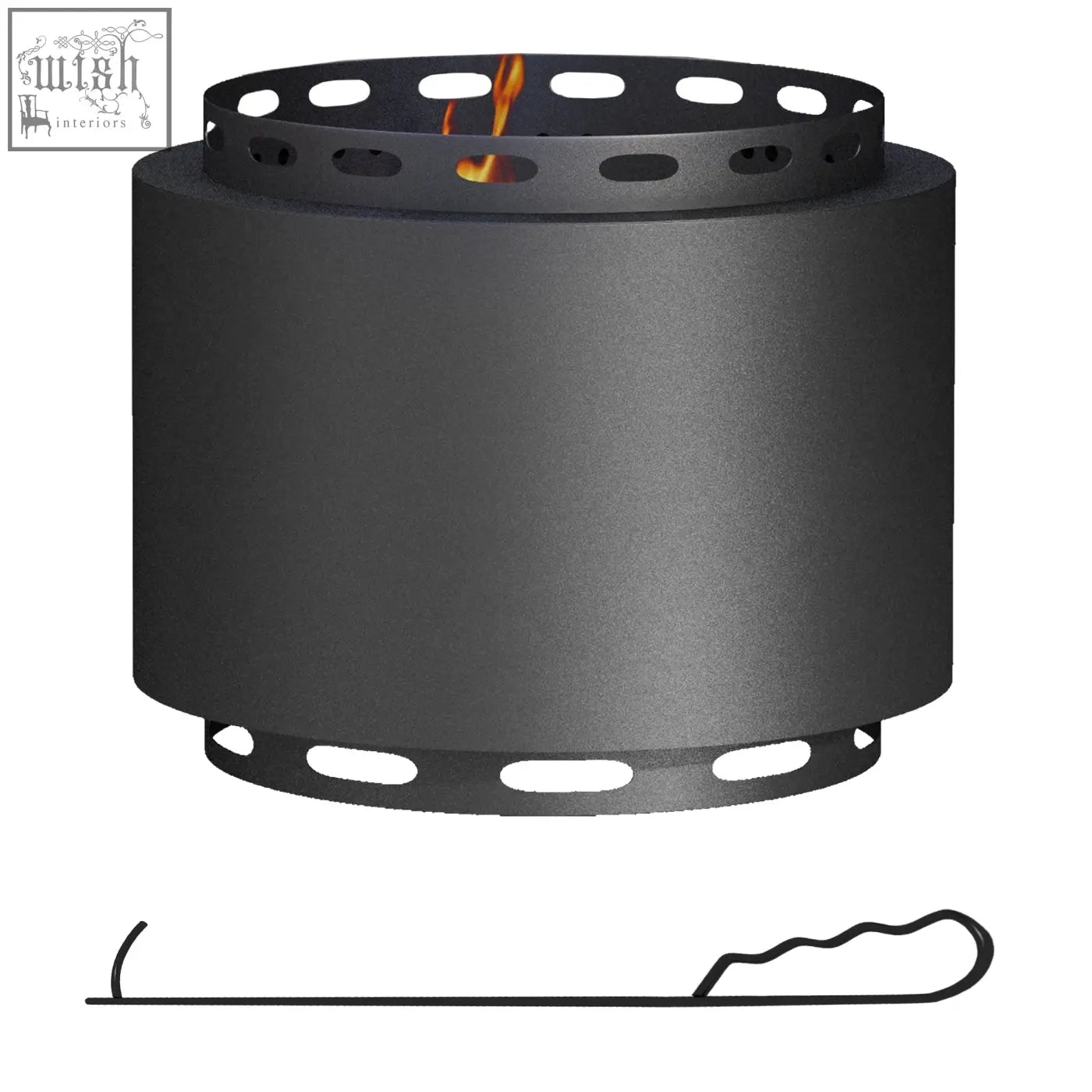 Black metal cylindrical outsunny smokeless fire pit with oval cutouts handle high heat resistance for camping use
