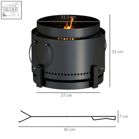 Black metal outsunny smokeless fire pit with perforated design side handles high heat resistance and poker tool