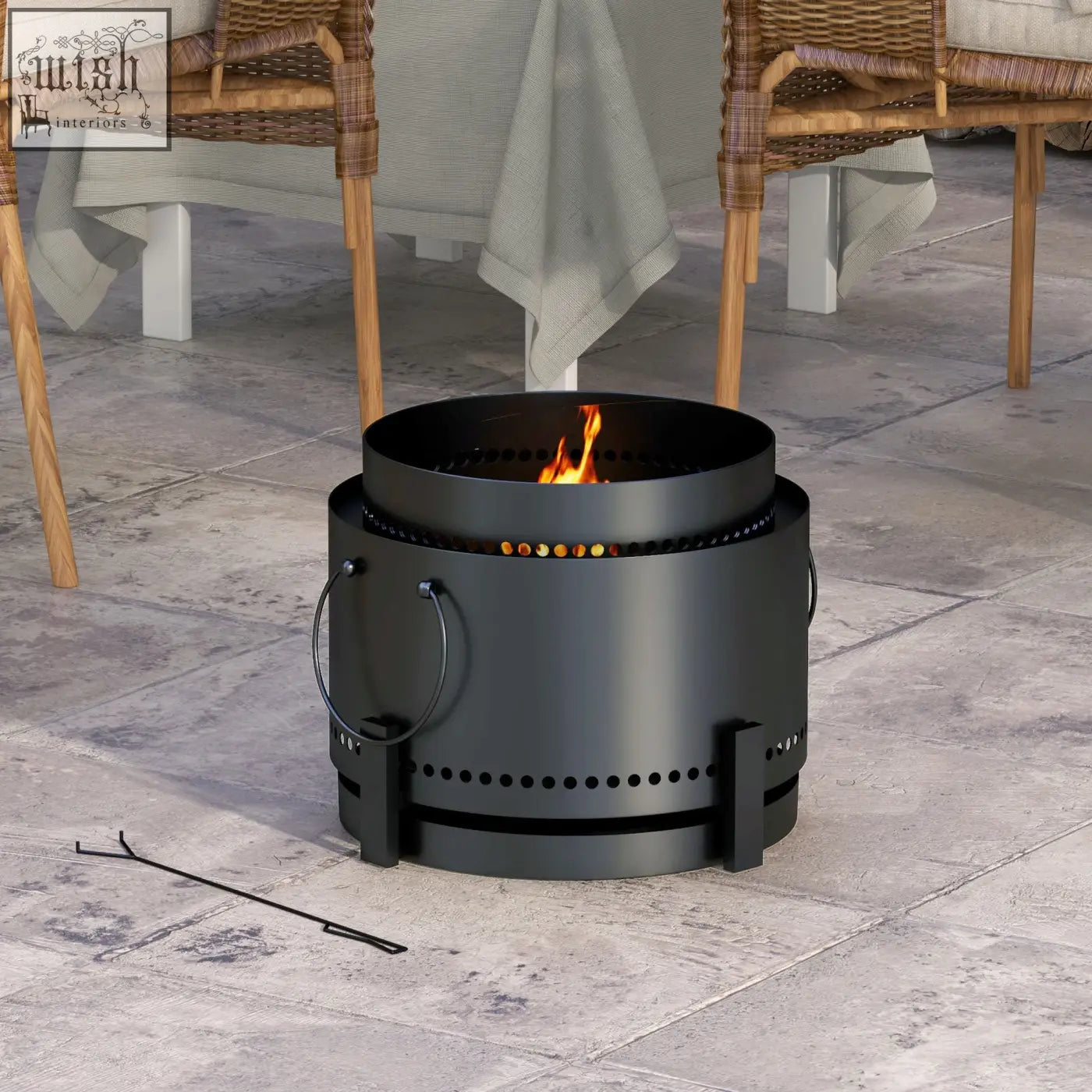 Black metal Outsunny smokeless fire pit with circular perforated sides for high heat resistance and secondary combustion