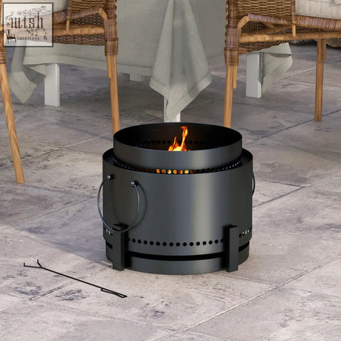 Black metal Outsunny smokeless fire pit with circular perforated sides for high heat resistance and secondary combustion