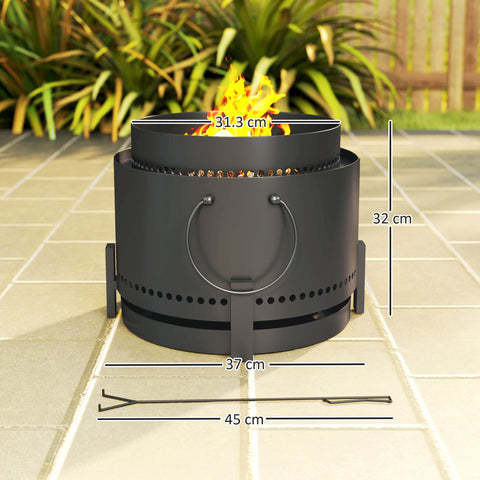 Outsunny smokeless fire pit made of powder-coated metal in dark grey with perforated sides and a circular handle, 32 cm tall and 31.3 cm wide