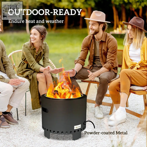 Outsunny smokeless steel fire pit in dark grey powder-coated steel with circular design and secondary combustion vents