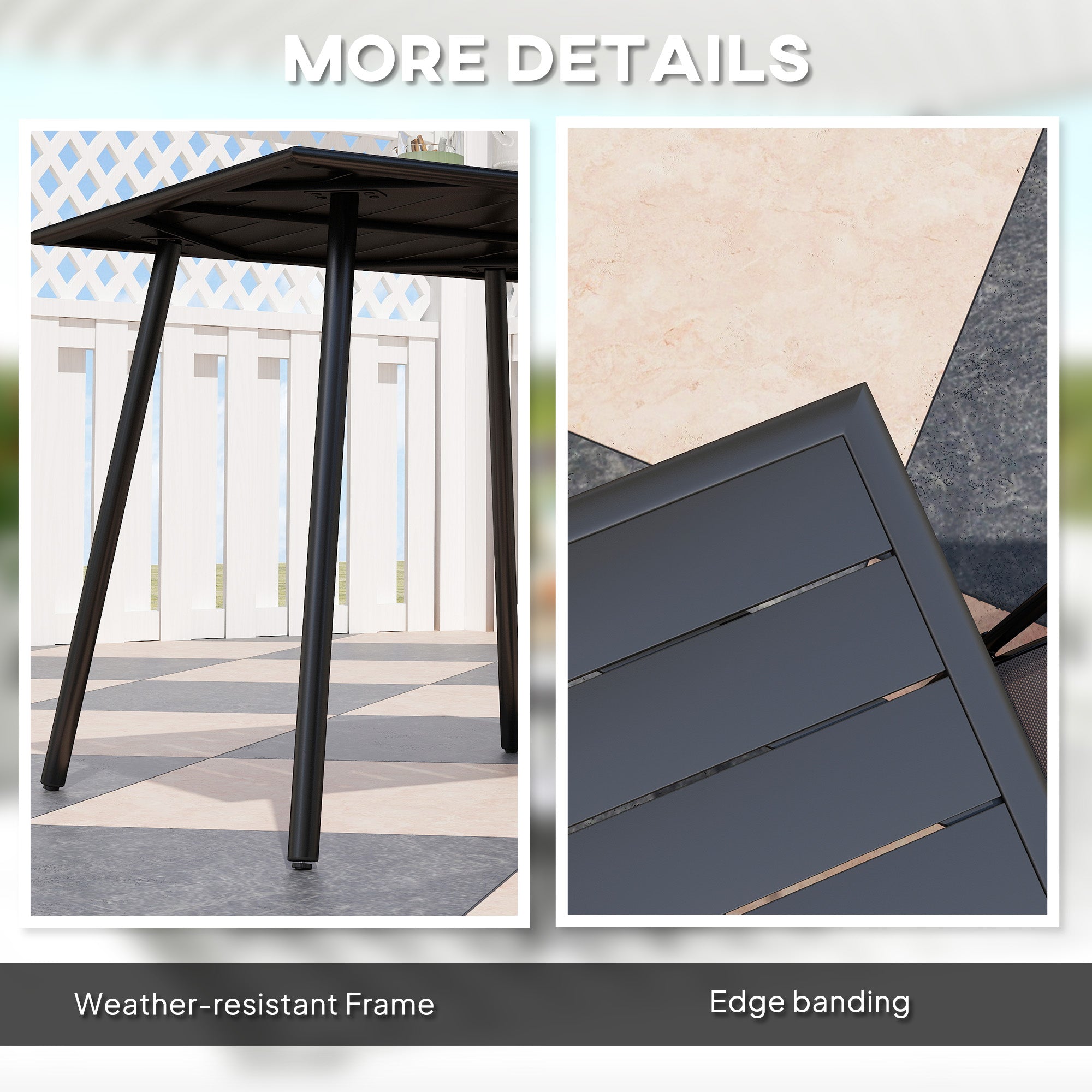 Black outsunny garden table with powder-coated steel frame and weather-resistant slat top for outdoor use