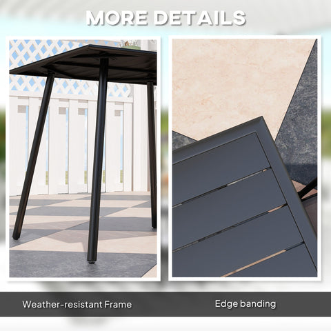Black outsunny garden table with powder-coated steel frame and weather-resistant slat top for outdoor use