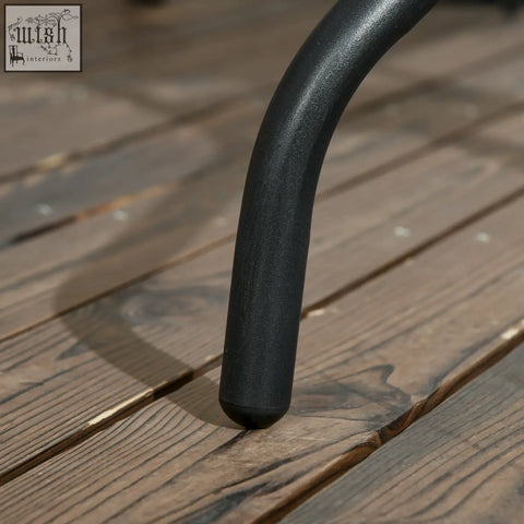 Black rubberized metal leg tip on outsunny square patio table steel frame with tempered glass top and umbrella hole