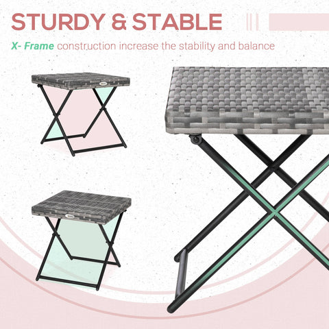 Outsunny square grey folding table with gray resin tabletop and black steel frame x legs for stable outdoor use