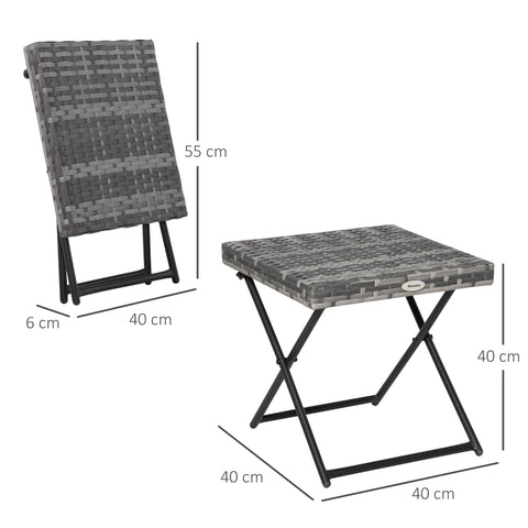 Gray woven resin folding chair with black steel frame paired with outsunny grey square PE wicker folding table