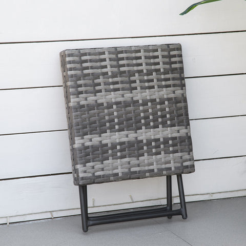Outsunny square gray woven wicker folding table with black steel frame legs perfect for outdoor use