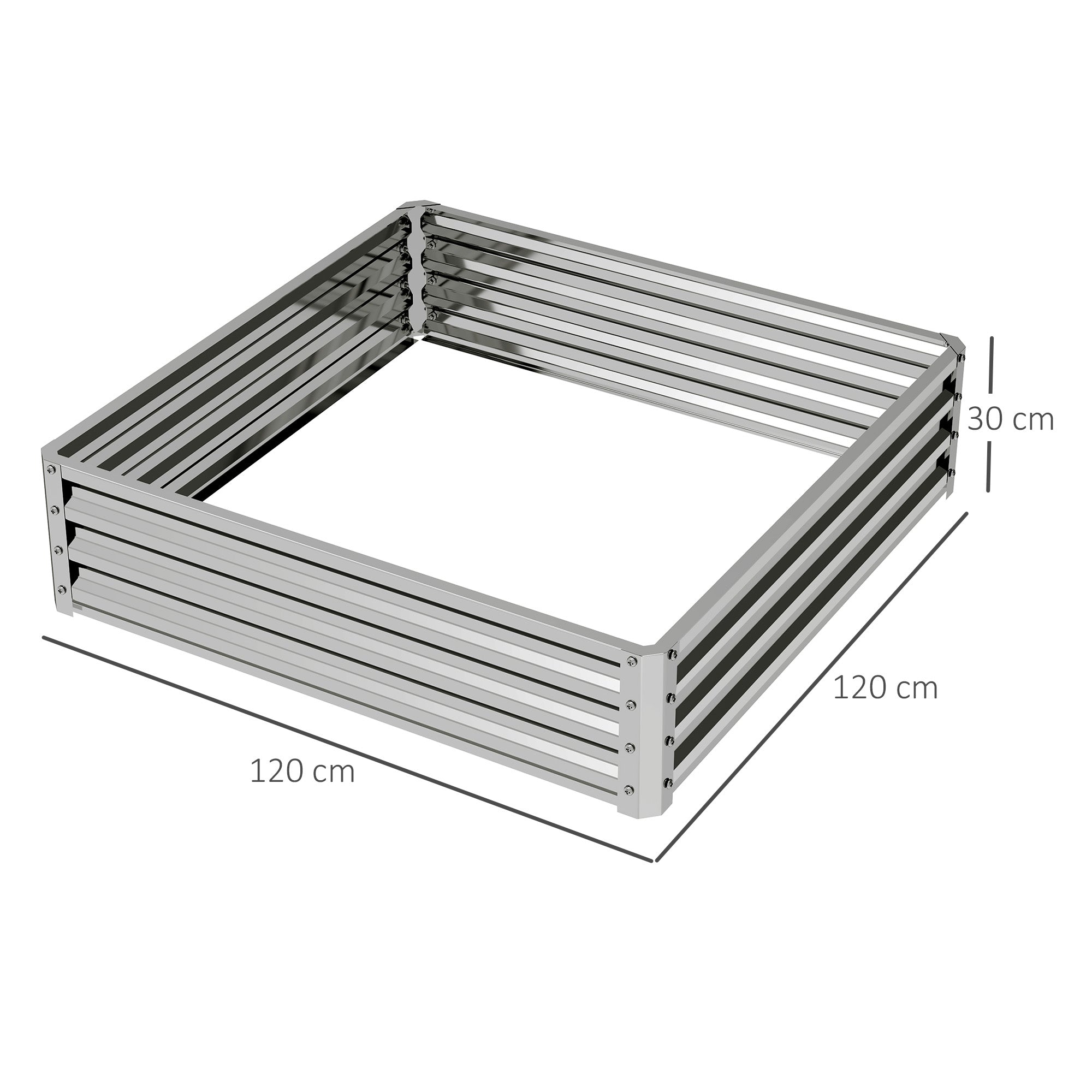 Outsunny silver garden bed box made of galvanised steel with direct contact design 120x120x30cm for veggies and flowers