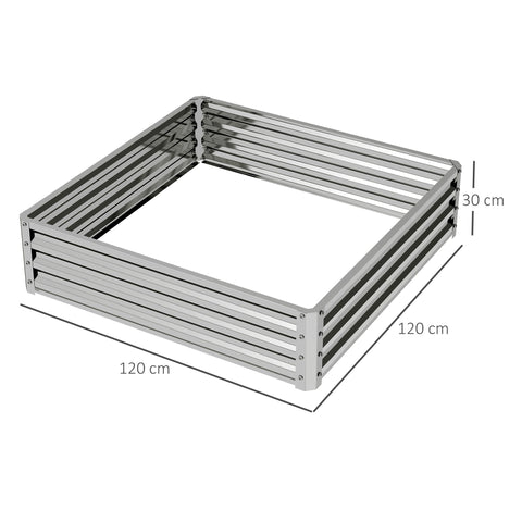 Outsunny silver garden bed box made of galvanised steel with direct contact design 120x120x30cm for veggies and flowers