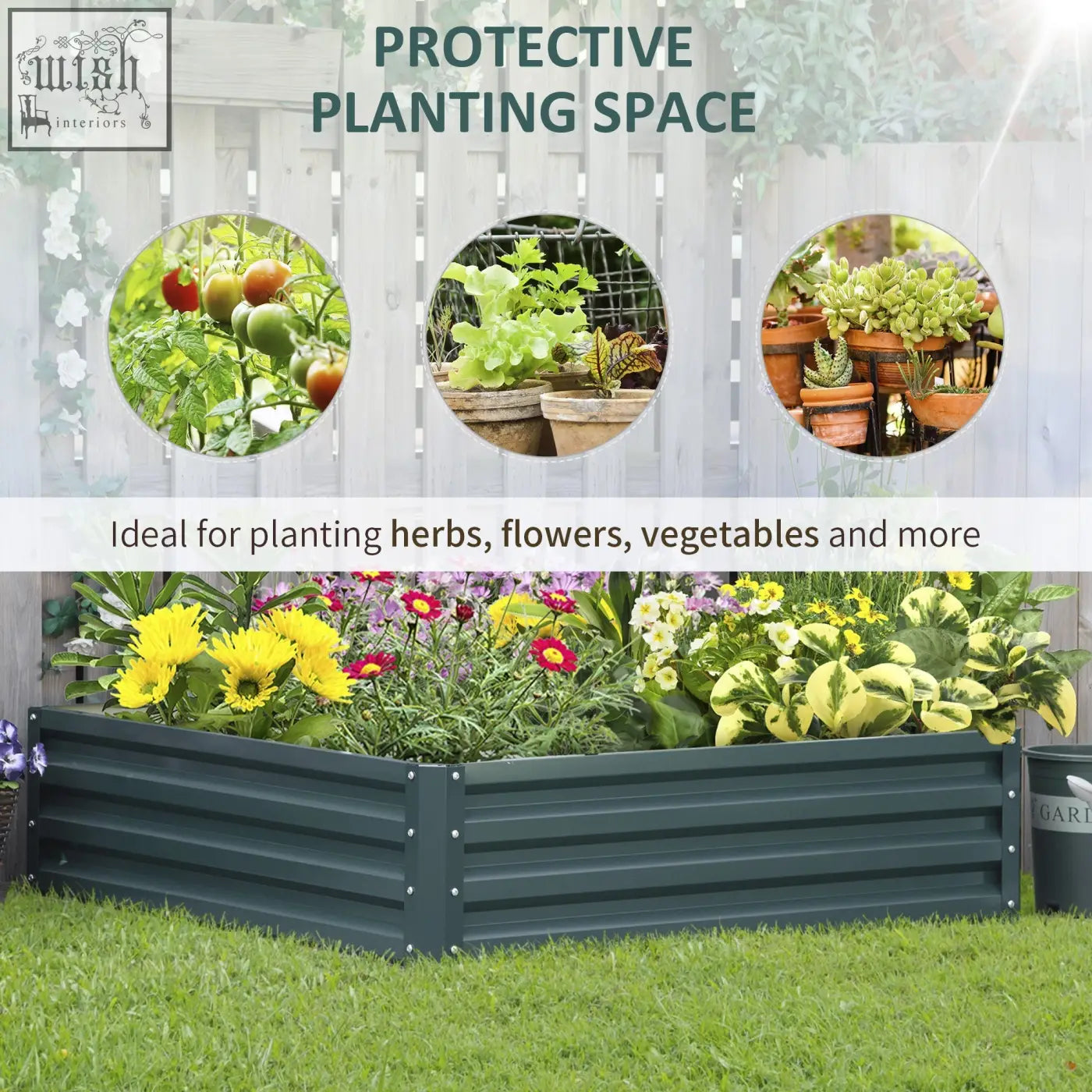 Dark green outsunny square raised garden bed box with galvanised steel frame for vegetables flowers and herbs