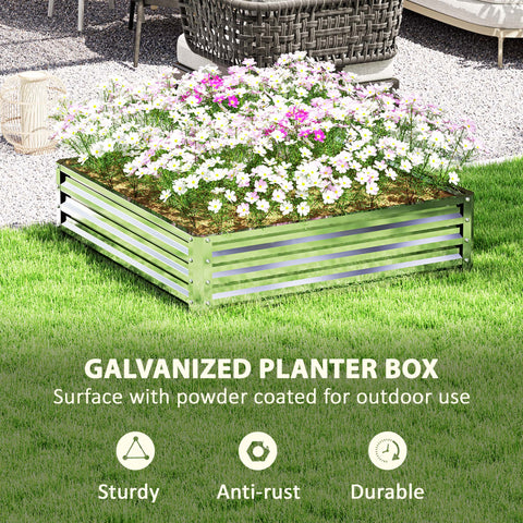 Green galvanized planter box with silver tone galvanised steel and powder-coated surface for direct contact outdoor use