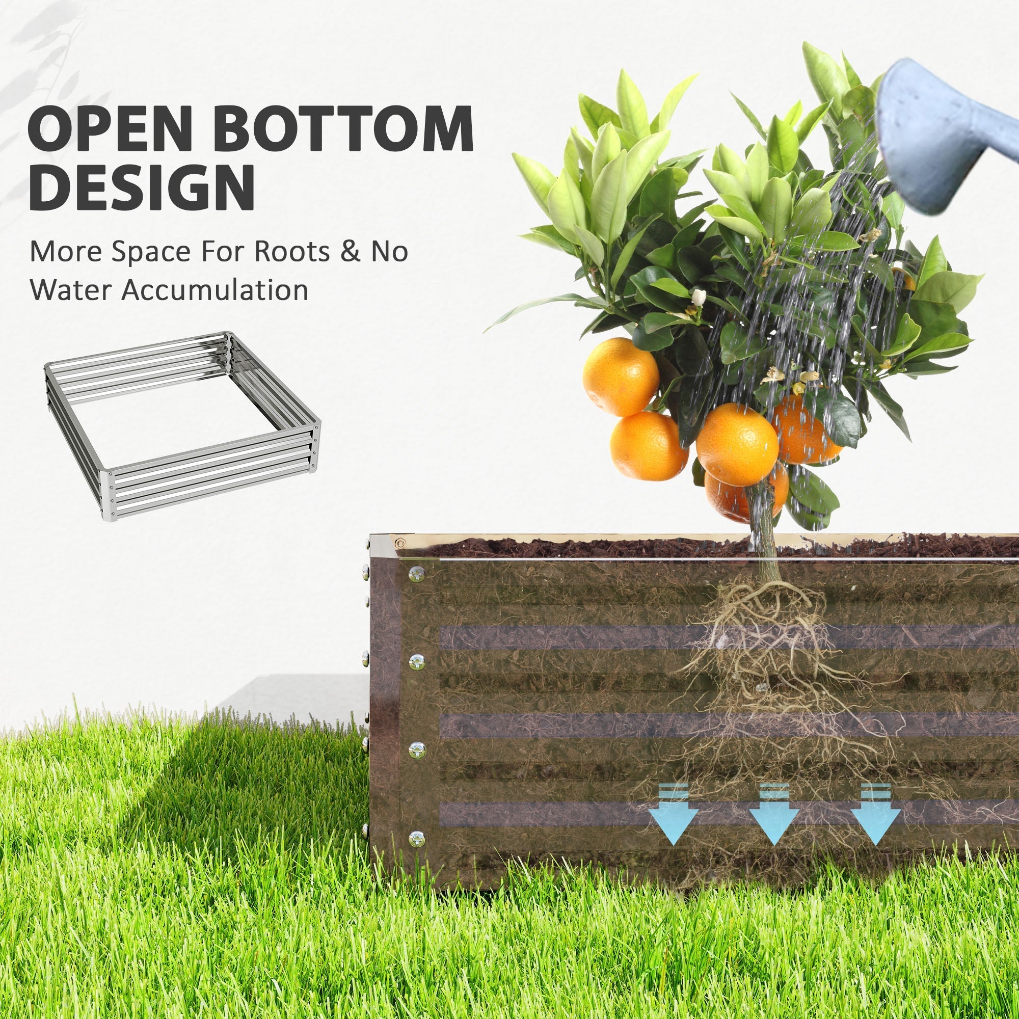 Outsunny silver galvanised steel garden bed with open bottom design for direct contact root space and drainage
