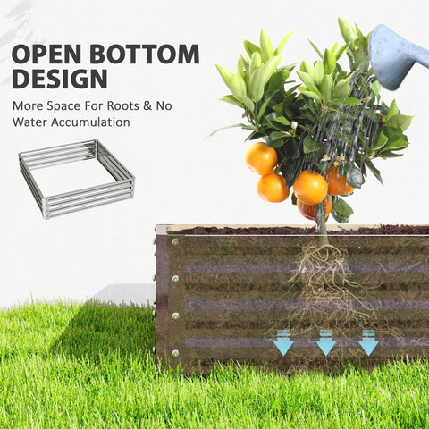 Outsunny silver galvanised steel garden bed with open bottom design for direct contact root space and drainage