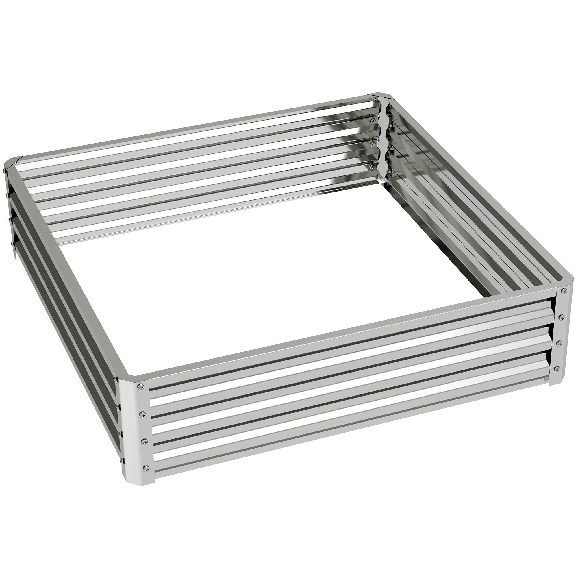 Outsunny square raised garden bed box in silver tone with galvanised steel frame and horizontal slats for direct contact planting