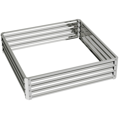 Outsunny square raised garden bed box in silver tone with galvanised steel frame and horizontal slats for direct contact planting