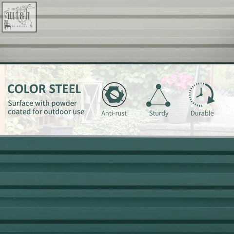 Teal powder-coated galvanised steel garden bed panel with ribbed texture for direct contact vegetable planting