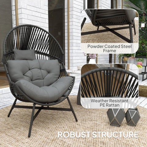 Outsunny standing rattan egg chair with powder-coated steel frame black wicker and gray tufted cushion for outdoors