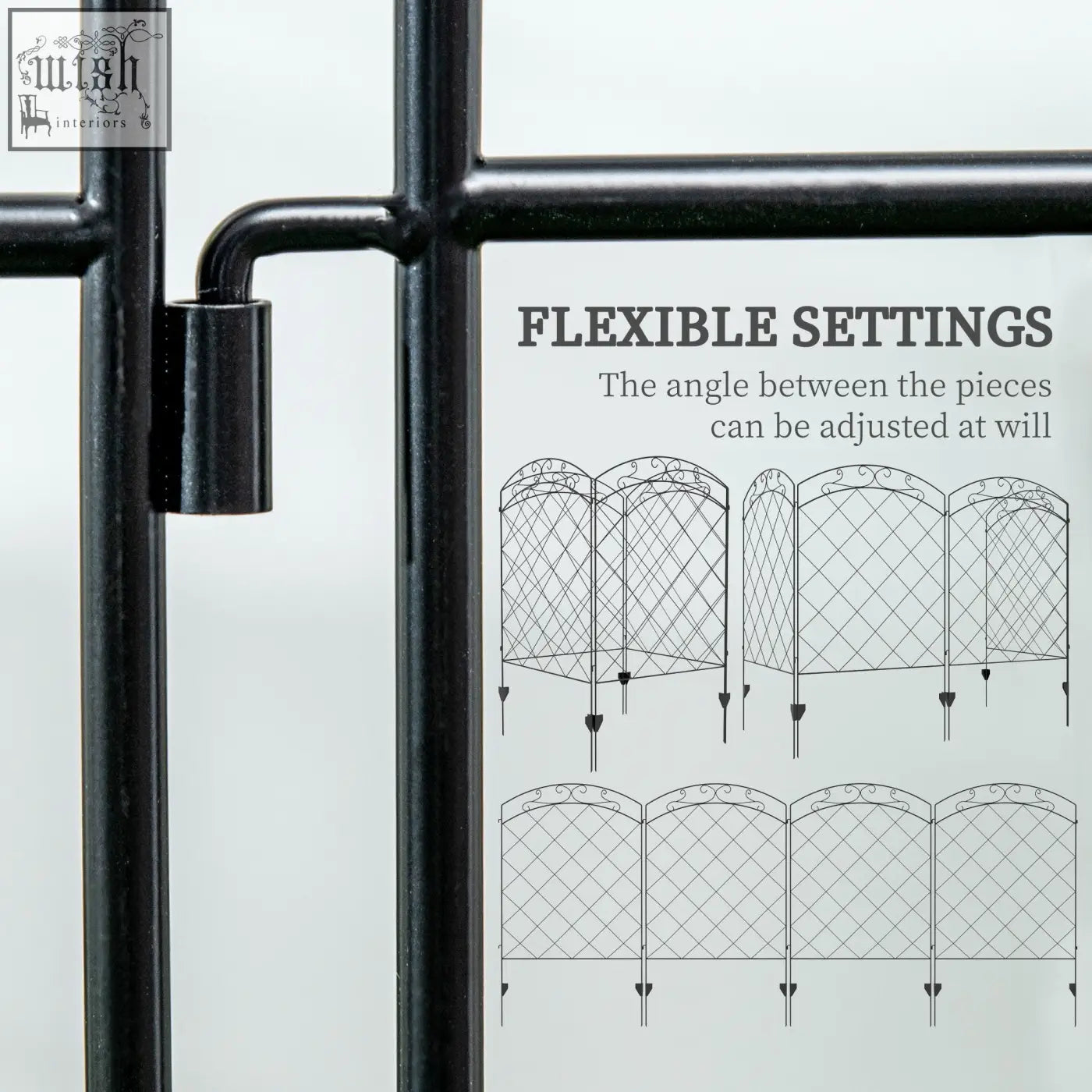 Black metal garden screen with ornate curved edges and diamond lattice design in outsunny steel decorative powder coating