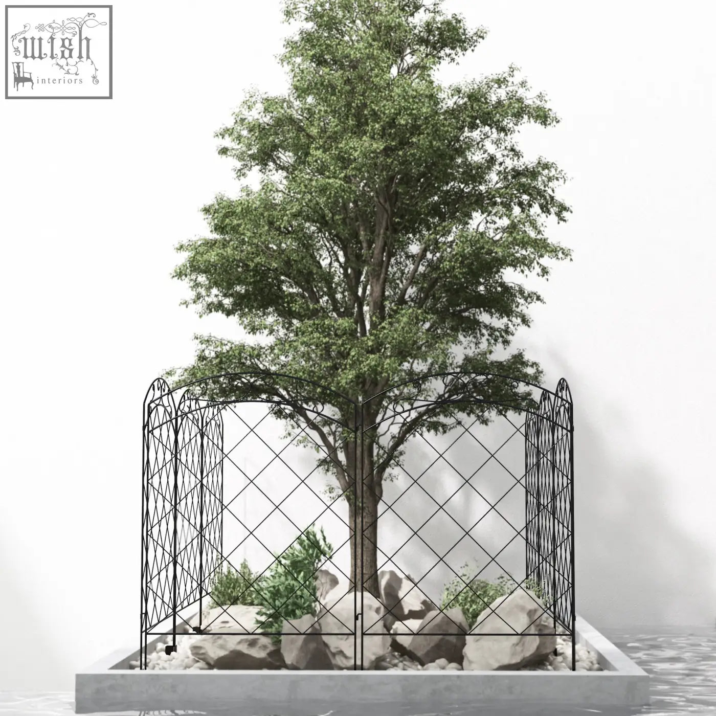Black outsunny steel decorative wrought iron trellis with arched top diamond lattice and powder coating finish