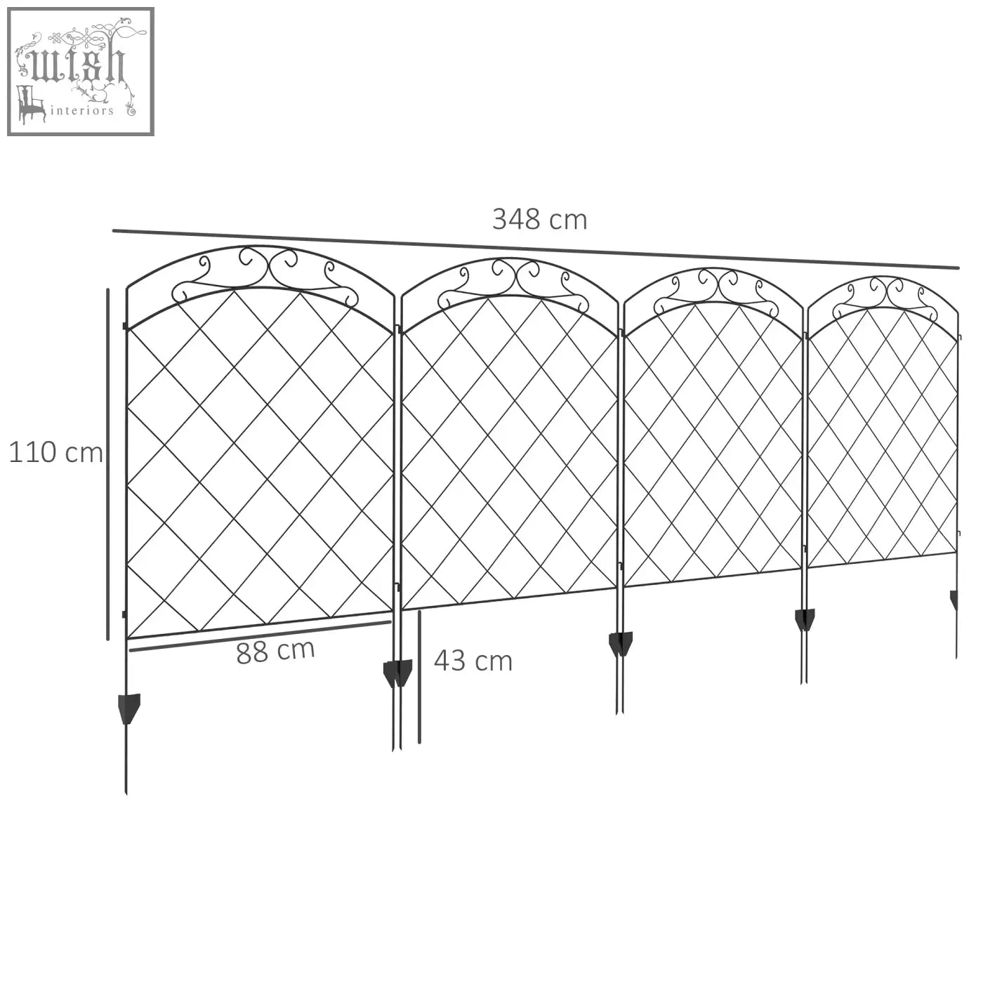 Black wrought iron garden screen with arched top and diamond lattice pattern in outsunny steel decorative set with powder coating