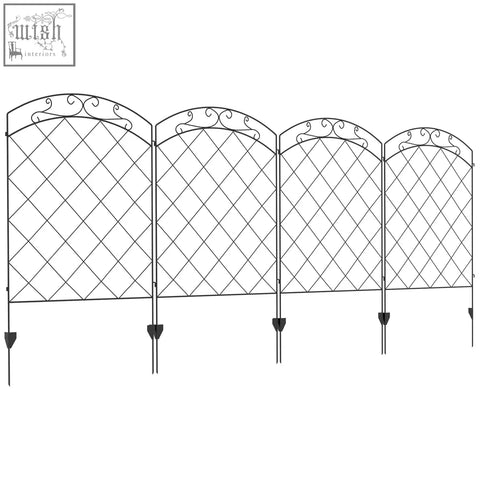Black wrought iron garden trellis with arched top and diamond lattice design in outsunny steel decorative powder coating