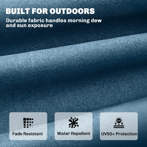 Dark blue outsunny sun lounger cushion with memory foam, durable fabric, uv50+ protection, and water repellent features