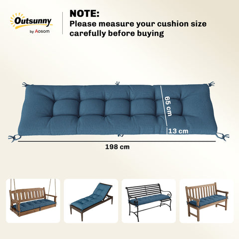Deep blue tufted sun lounger cushion with reinforced ties and durable fabric for outdoor patio use