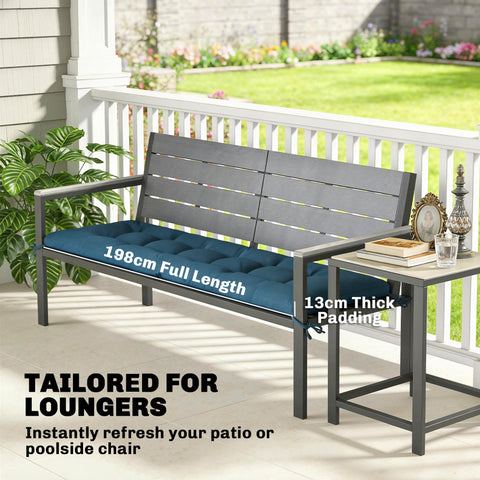 Gray metal outdoor bench with teal memory foam sun lounger cushion designed for 190 x 60 cm lounger pad