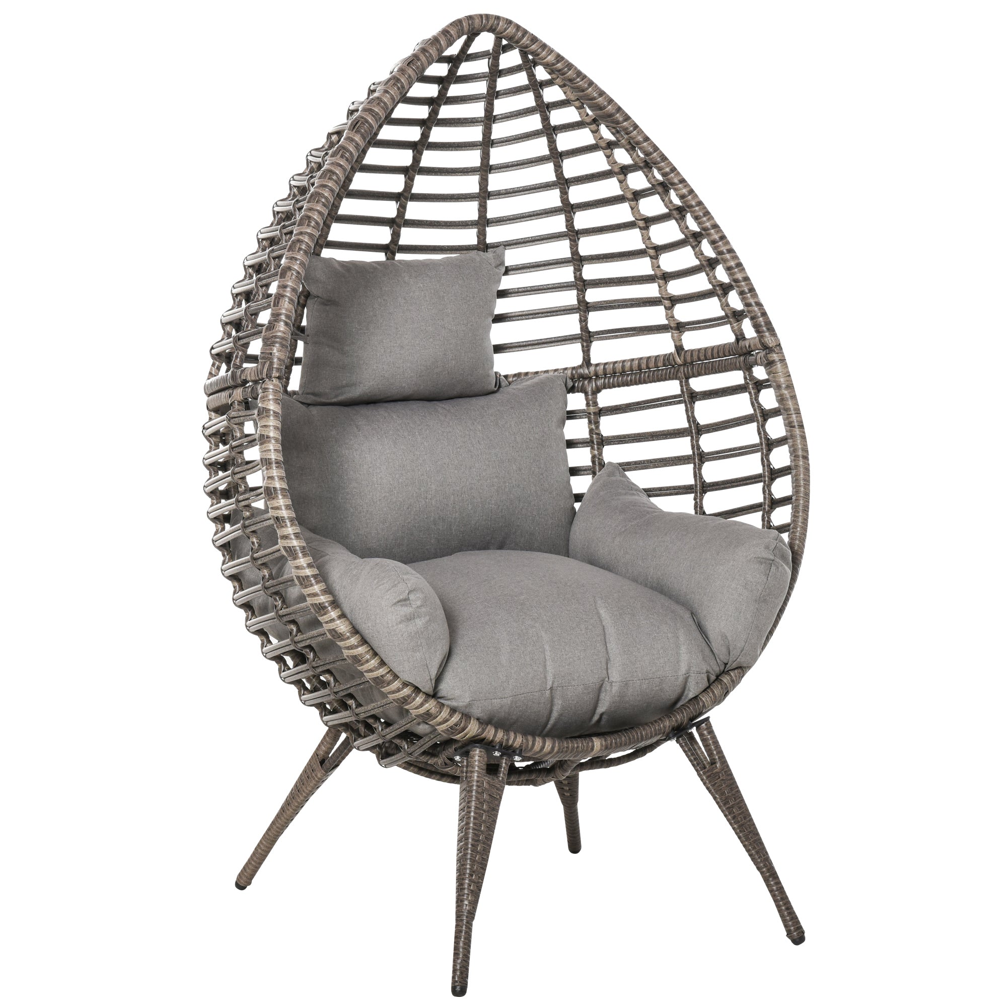 Gray wicker egg lazy chair with thick cushions and 4 legs for outdoor garden seating by outsunny
