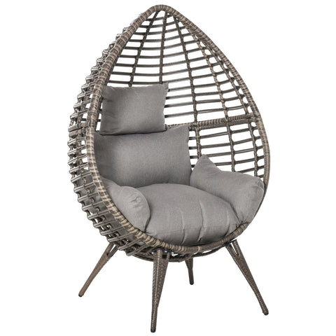 Gray wicker egg lazy chair with thick cushions and 4 legs for outdoor garden seating by outsunny