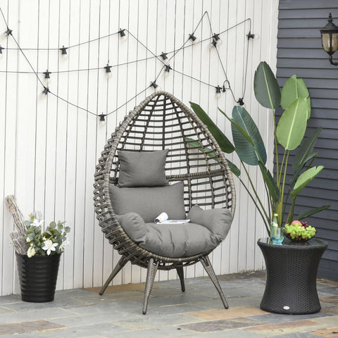 Outsunny teardop gray wicker lazy chair with thick cushion and pillow perfect for outdoor garden seating