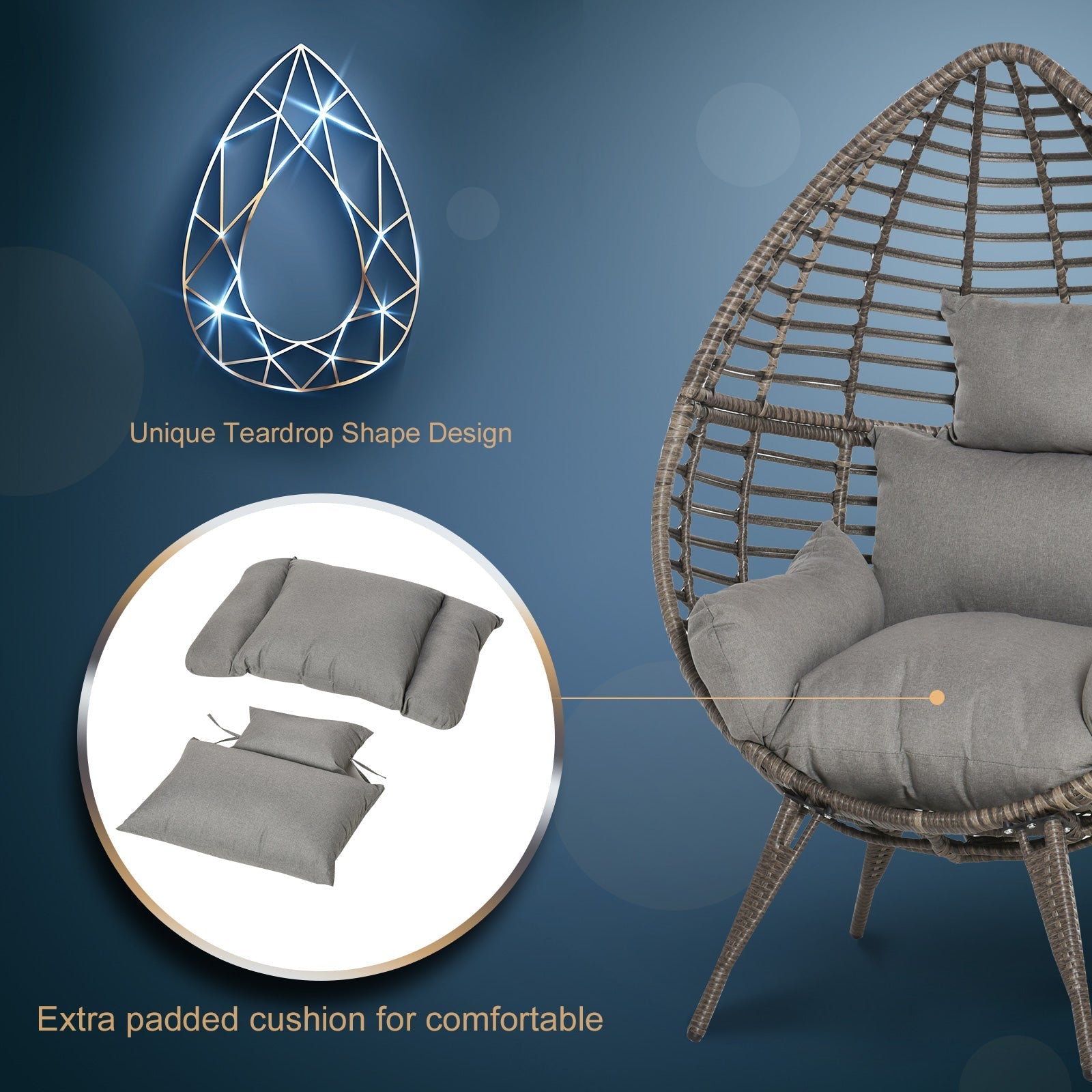 Gray extra padded cushion set for outsunny wicker egg chair perfect for comfy lazy chair outdoor seating