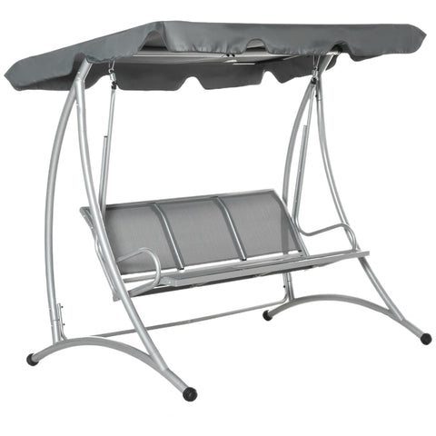 Outsunny three person outdoor porch swing chair bench with gray mesh seating steel frame and adjustable canopy cover