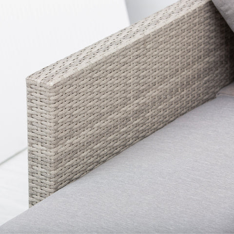 Gray woven wicker armrest of outsunny three person sofa modern outdoor rattan set with glass tables