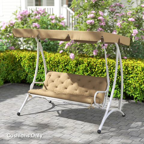 Beige tufted fabric cover bench cushion set with tie fastenings for outsunny three-seater swing chair canopy