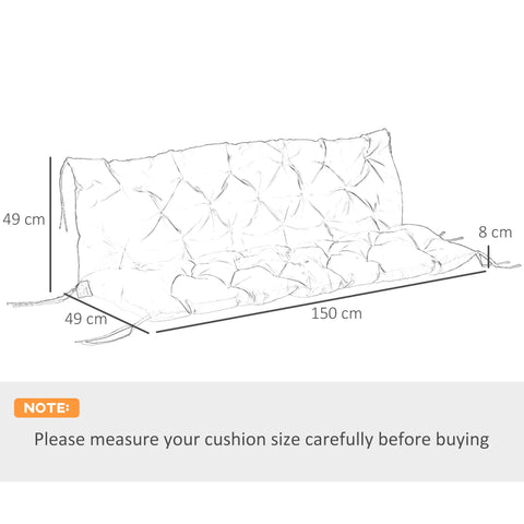Tufted khaki outsunny three-seater bench cushion with quilted diamond pattern polyester fabric cover and tie fastenings