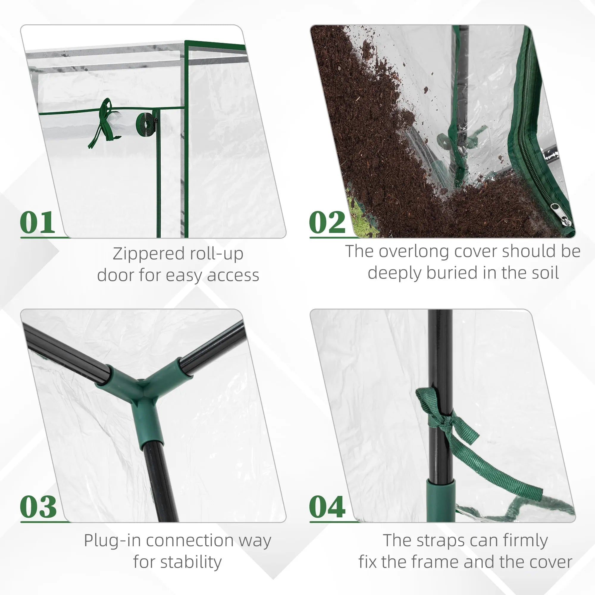 Outsunny mini greenhouse with green frame pvc cover and roll-up door for outdoor spaces like yard balcony or garden