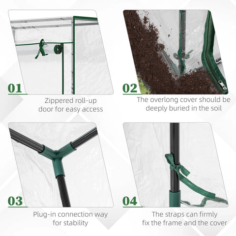 Outsunny mini greenhouse with green frame pvc cover and roll-up door for outdoor spaces like yard balcony or garden