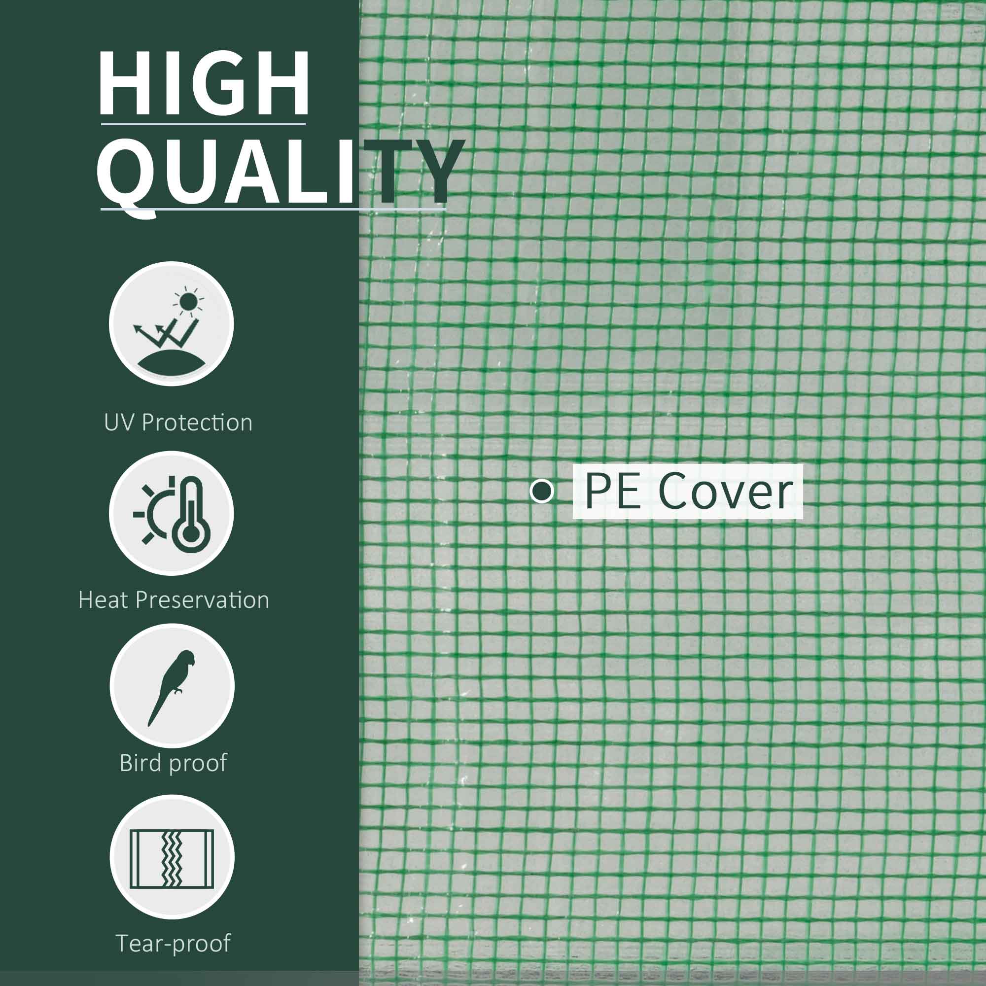 Outsunny tunnel greenhouse with steel frame and green pe cover featuring fine mesh pattern for easy access garden use