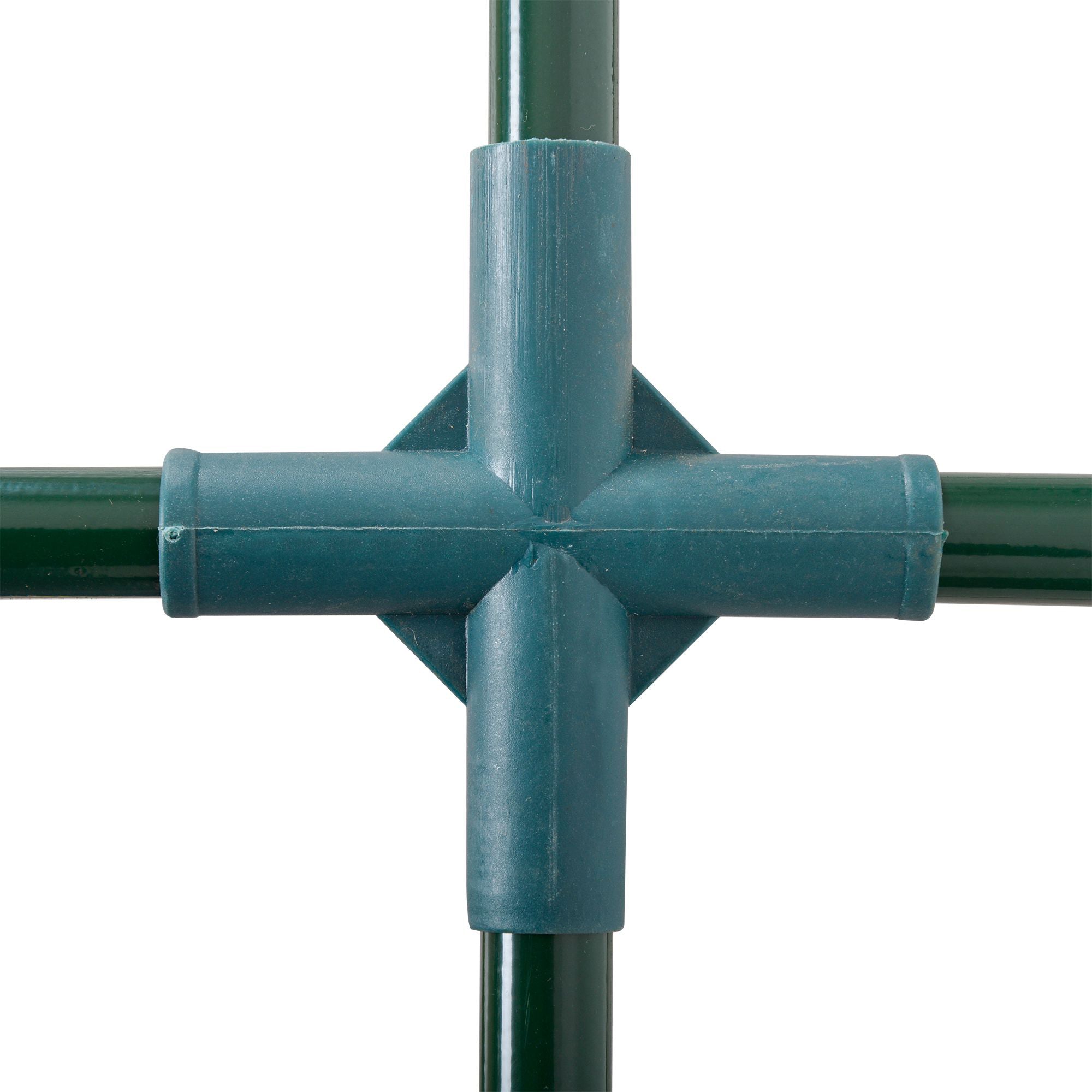 Dark green plastic corner joint connecting steel frame poles for outsunny tunnel greenhouse with easy access design