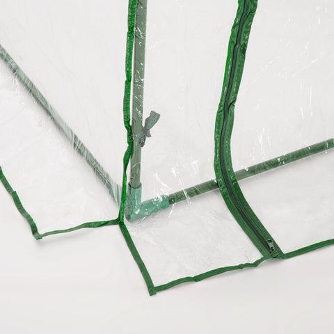 Green framed transparent plastic tunnel greenhouse with powder-coated steel frame and pvc pipe structure for garden use