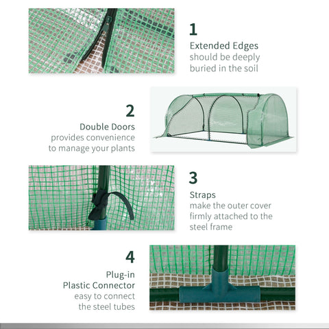 Green mesh greenhouse with steel frame and double doors for easy access ideal for outdoor gardening use