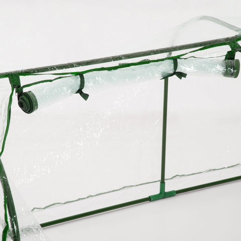 Green metal-framed outsunny tunnel greenhouse with transparent pe cover and powder-coated steel frame for garden use
