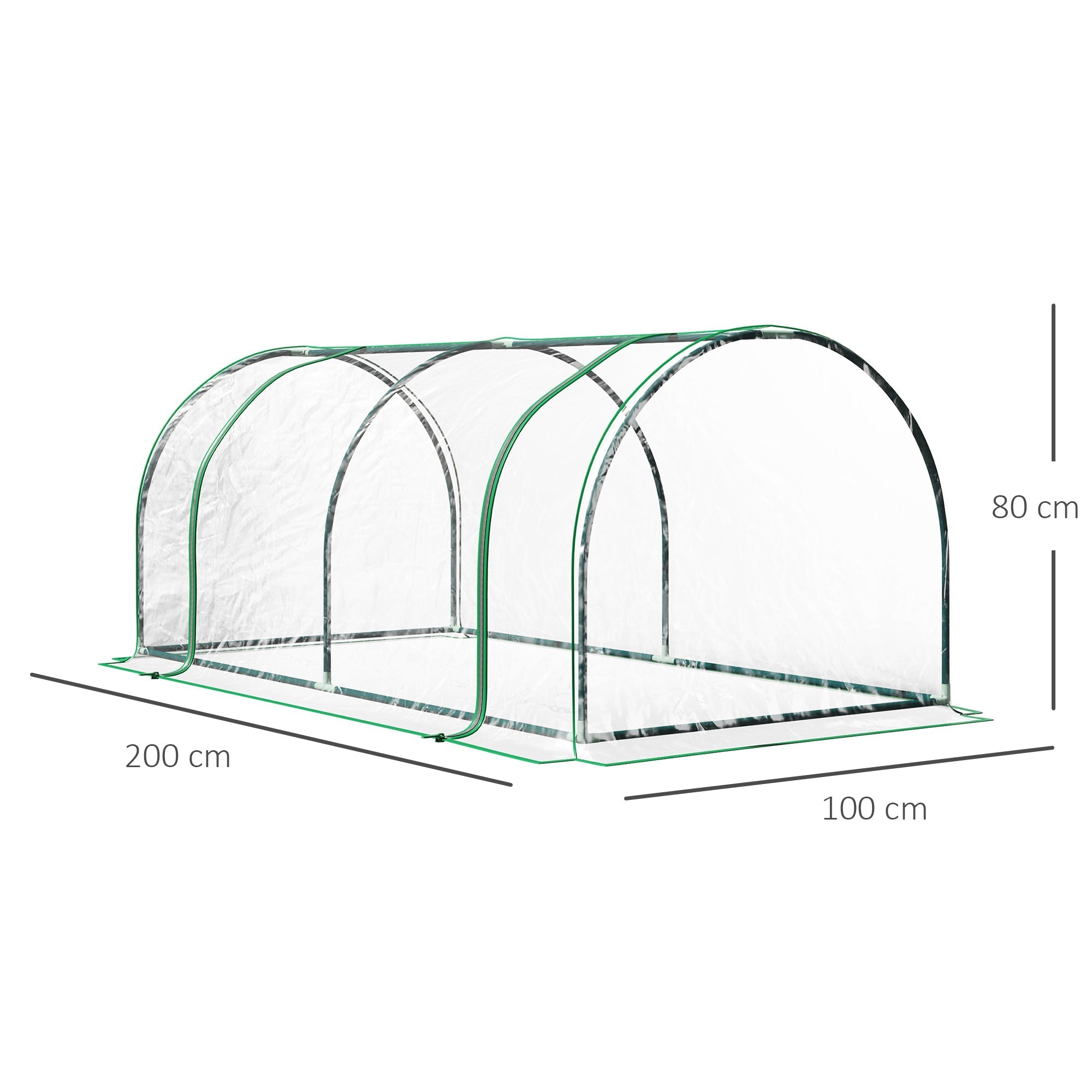 Outsunny tunnel greenhouse with green powder-coated steel frame and transparent pe cover for outdoor garden use 200x100x80cm