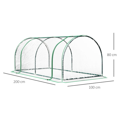 Outsunny tunnel greenhouse with green powder-coated steel frame and transparent pe cover for outdoor garden use 200x100x80cm