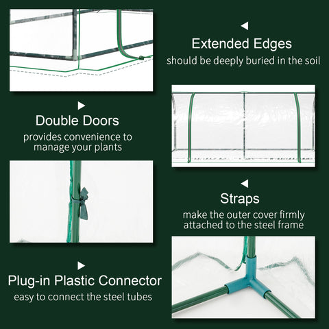 Outsunny tunnel greenhouse with green powder-coated steel frame transparent pe cover and plug-in connector system