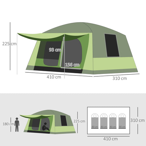 Green and olive outsunny tunnel tent camping shelter with porch two rooms and portable storage bag for easy carrying