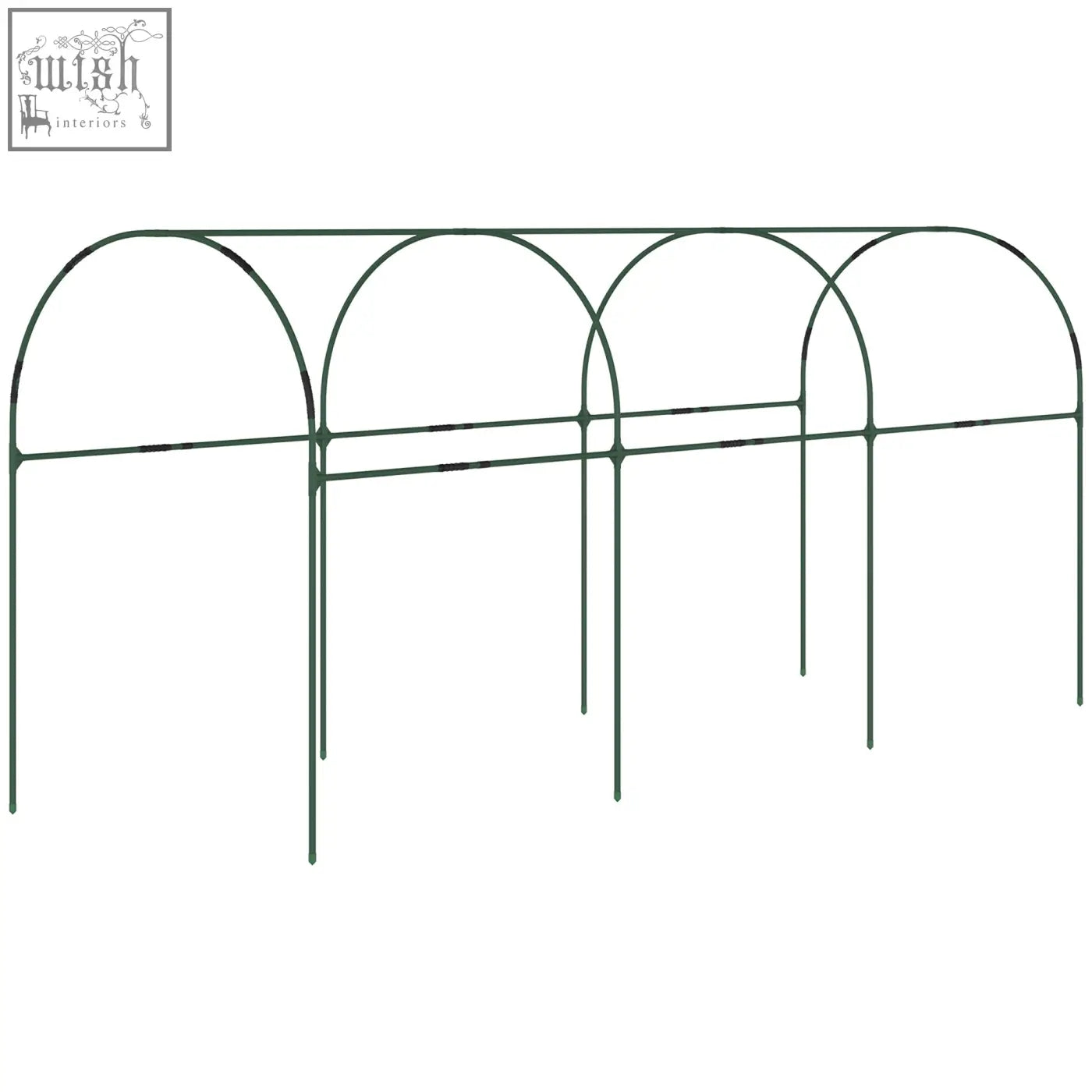 Green steel frame tomato greenhouse with arched tops and guy ropes for sturdy garden support