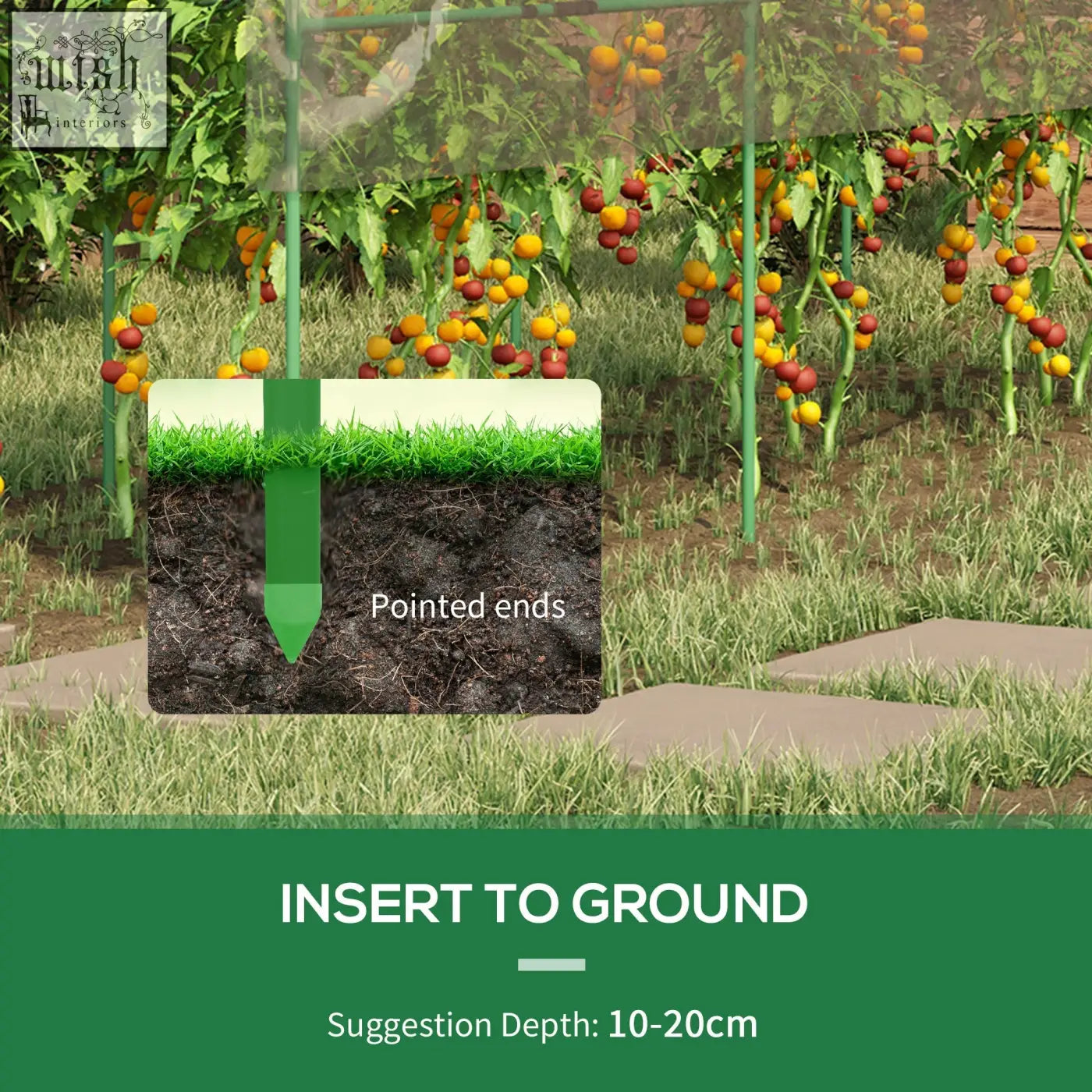 Green plastic garden support stake with pointed ends for outsunny tomato greenhouse steel frame with guy ropes